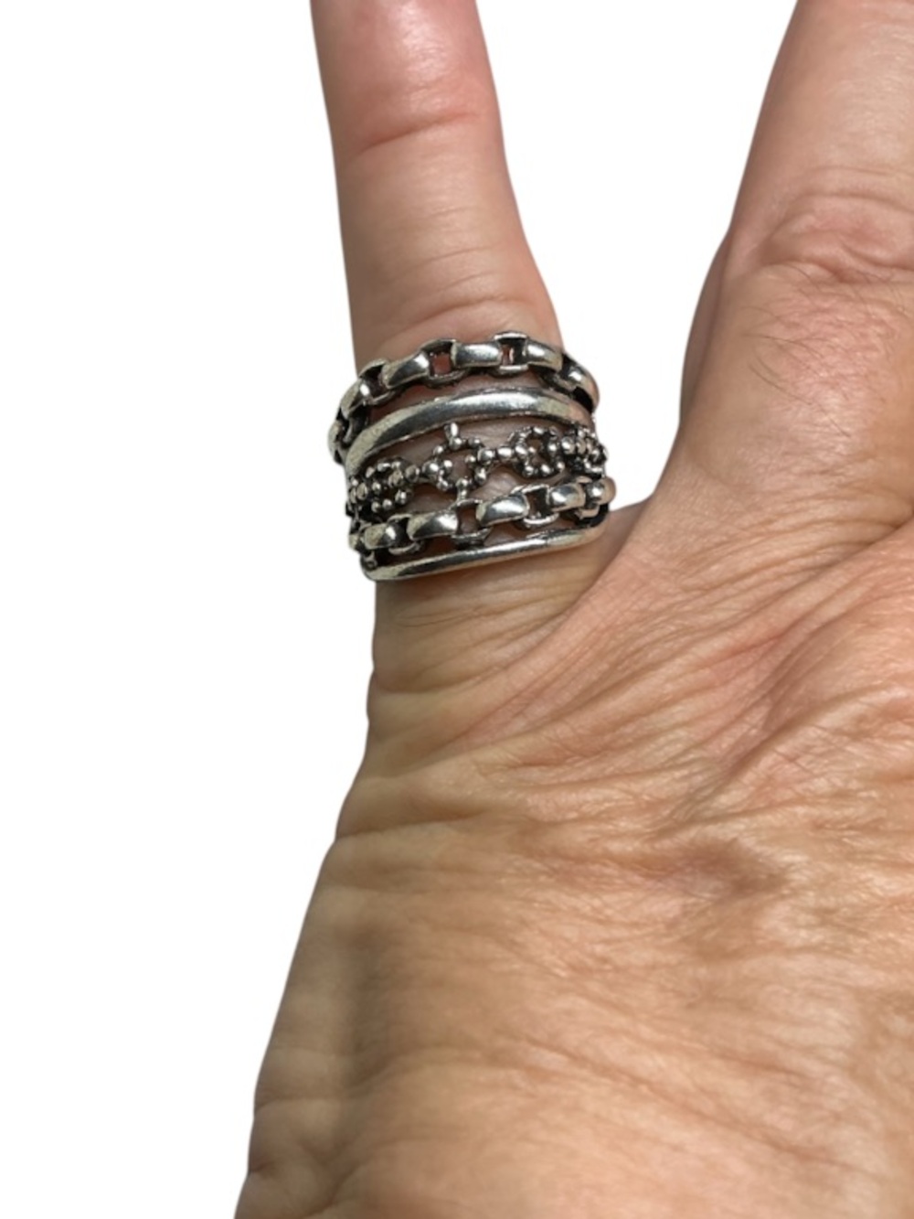 Bold Chunky Silver tone Chain Statement Ring